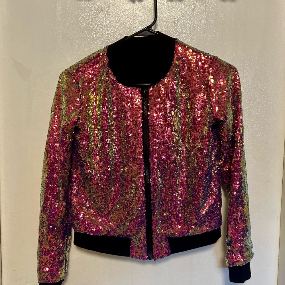 Revolution Sequin Pink and Gold Bomber Get It Started Jacket